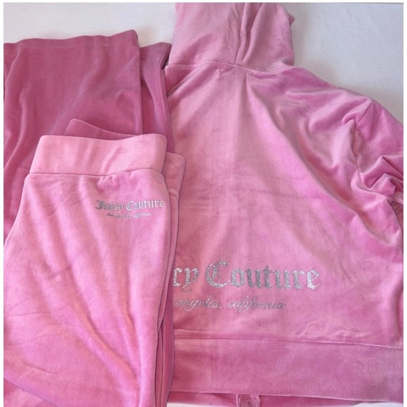 Juicy Couture Pink Velour Tracksuit Hoodie & Pant Set Y2K Glitter Logo New large - Picture 11 of 11